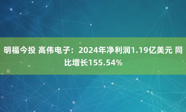 明福今投 高伟电子：2024年净利润1.19亿美元 同比增长155.54%
